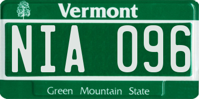 VT license plate NIA096