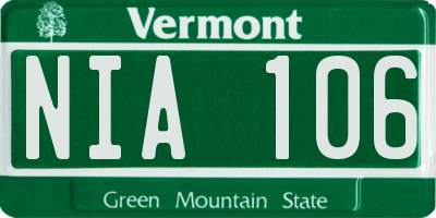VT license plate NIA106