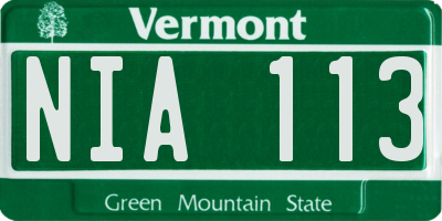 VT license plate NIA113
