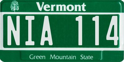 VT license plate NIA114