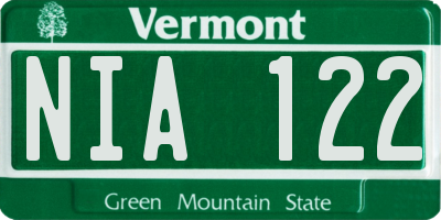 VT license plate NIA122