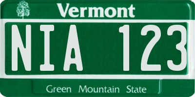VT license plate NIA123