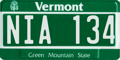 VT license plate NIA134