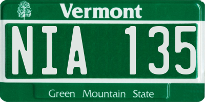 VT license plate NIA135