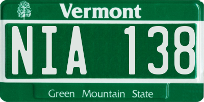 VT license plate NIA138