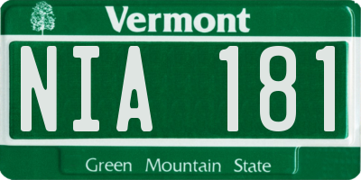 VT license plate NIA181