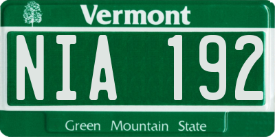 VT license plate NIA192