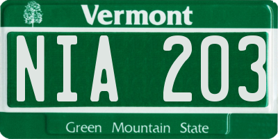 VT license plate NIA203