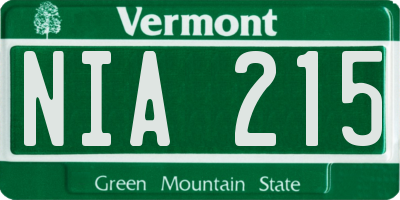 VT license plate NIA215