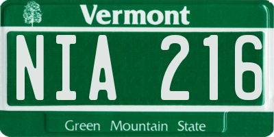 VT license plate NIA216