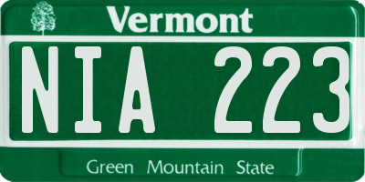 VT license plate NIA223
