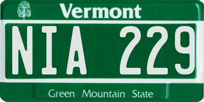 VT license plate NIA229