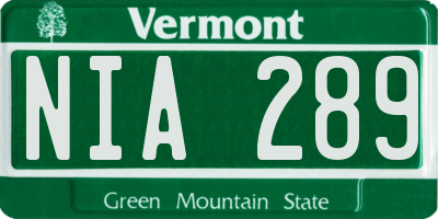 VT license plate NIA289