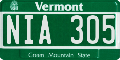 VT license plate NIA305
