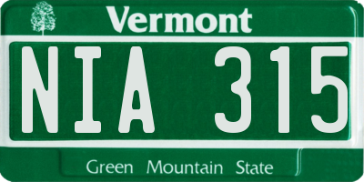 VT license plate NIA315