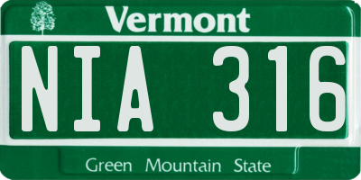 VT license plate NIA316