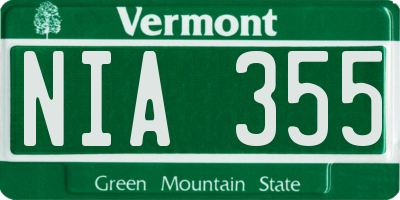 VT license plate NIA355