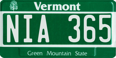VT license plate NIA365