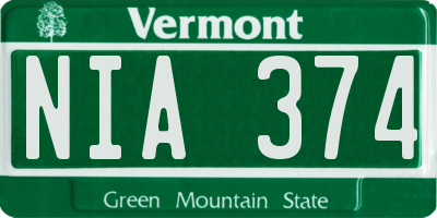 VT license plate NIA374