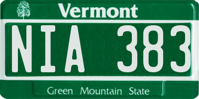 VT license plate NIA383