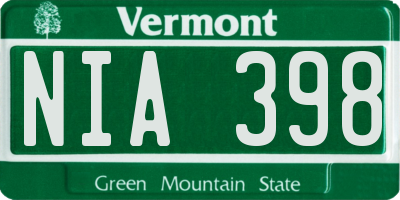 VT license plate NIA398