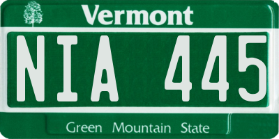 VT license plate NIA445
