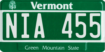 VT license plate NIA455