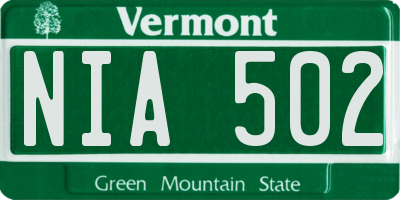 VT license plate NIA502