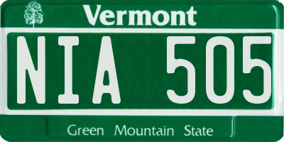 VT license plate NIA505
