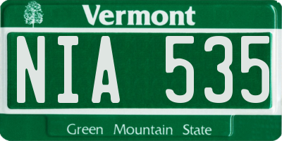 VT license plate NIA535