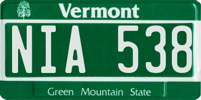 VT license plate NIA538
