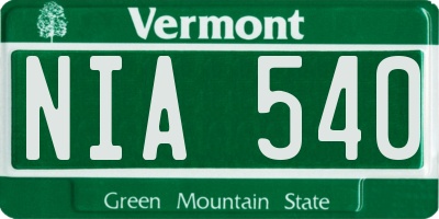 VT license plate NIA540
