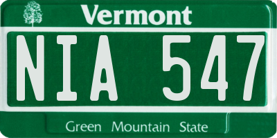 VT license plate NIA547
