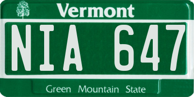 VT license plate NIA647
