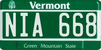 VT license plate NIA668