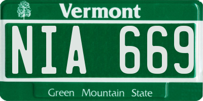 VT license plate NIA669