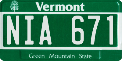 VT license plate NIA671