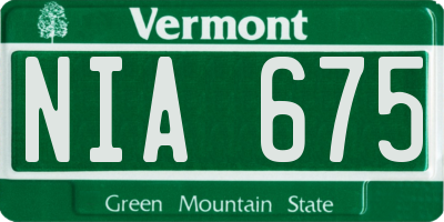VT license plate NIA675