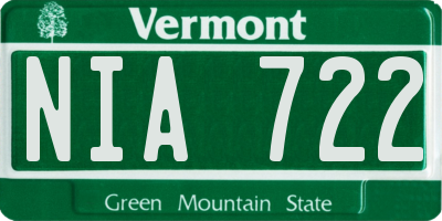 VT license plate NIA722