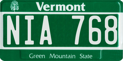 VT license plate NIA768