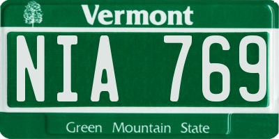VT license plate NIA769