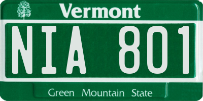 VT license plate NIA801