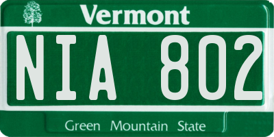 VT license plate NIA802