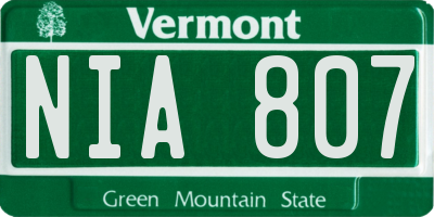 VT license plate NIA807