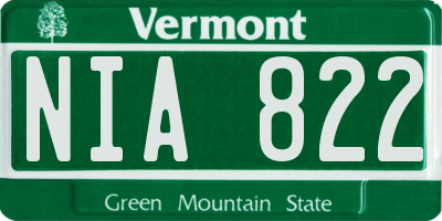 VT license plate NIA822