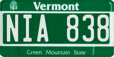 VT license plate NIA838