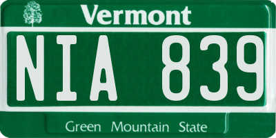 VT license plate NIA839