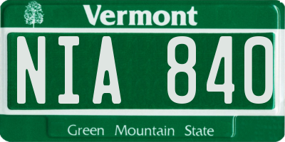 VT license plate NIA840