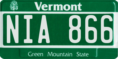 VT license plate NIA866