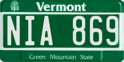 VT license plate NIA869